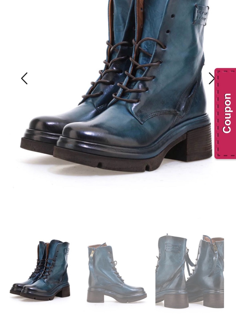 A.S.98 Teal Lace-Up Leather Ankle Boots - Picture 4 of 5